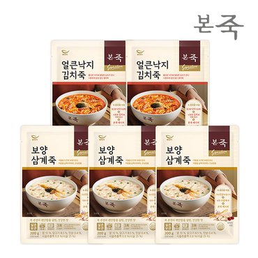 아침엔본죽 [본죽] 시그니처 파우치죽 200g 2종 5팩 SET(보양삼계3+낙지김치2)