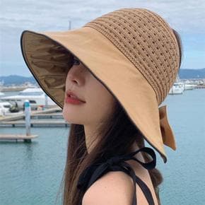 [더블디] 여성 여름휴가 바다 리본장식 라탄 썬캡 HAT62 (S10317517)