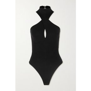 Eva Cutout Ribbed Stretch-jersey Halterneck Bodysuit 블랙