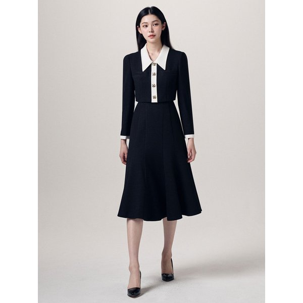 CAMELLIA 2 in1 PANEL FLARE DRESS-black