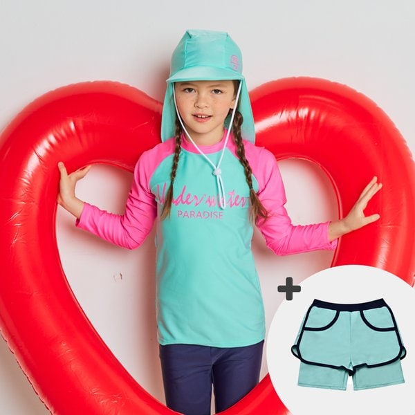 [파주점] 주니어 아동 여아 래쉬가드 플랩캡 4피스 초등학생 수영복 세트 BR-3010166