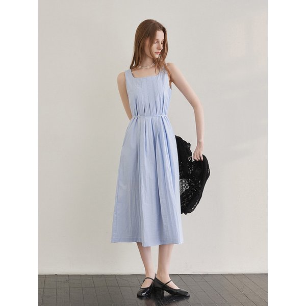 202507 PINTUCK DRESS - SKYBLUE
