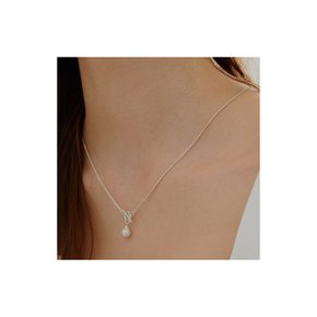 [Silver] Pearl And Toggle Necklace