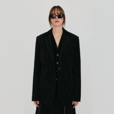 EENK ZAKIT Single-Breasted Blazer with Brooch - Black Velvet