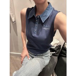 칼라거펠트 26SS 여성 데님 카라넥 민소매 폴로 티셔츠