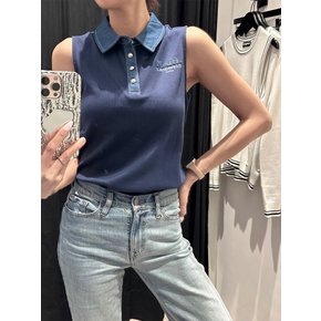 칼라거펠트 26SS 여성 데님 카라넥 민소매 폴로 티셔츠