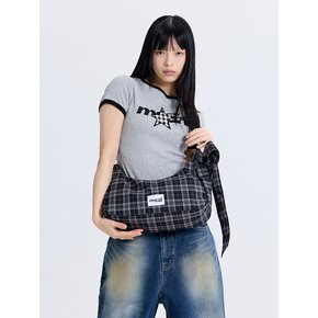 RIBBON CRESCENT CROSS BAG BLACK CHECK