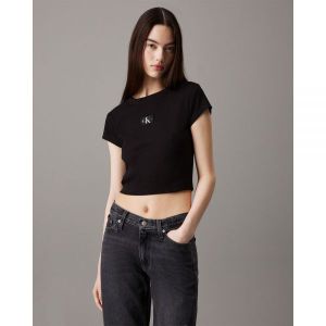 이스퀘어 5021674 Calvin Klein Ribbed Monogram Logo T-Shirt - Black