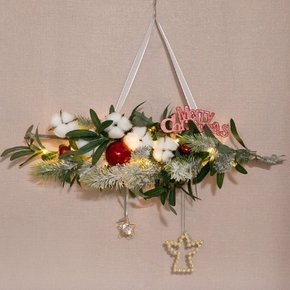 크리스마스 가랜드 벽장식 LED 목화 천사 55cm 소품 벽걸이 데코 행사 촬영 꾸미기 겨울