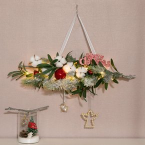 크리스마스 가랜드 벽장식 LED 목화 천사 55cm 소품 벽걸이 데코 행사 촬영 꾸미기 겨울
