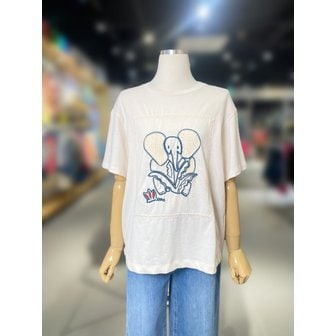 베네통 [여주점] 코끼리 자수 크로셰 티셔츠 (BATSA7631)