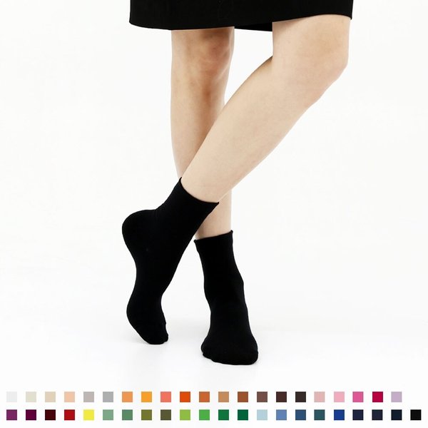 W2314 여성 베이직 데일리 무지 43색 컬러 양말 3족