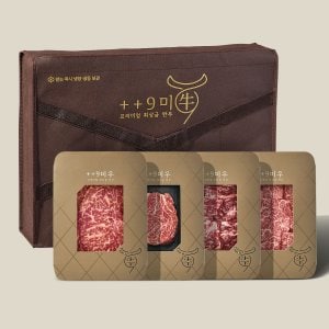 구미우 [냉장]1++No9등급 투뿔 한우 눈꽃갈비 구이 선물세트 1.2kg (등심300g/안심300g/갈비살300g/살치살300g)