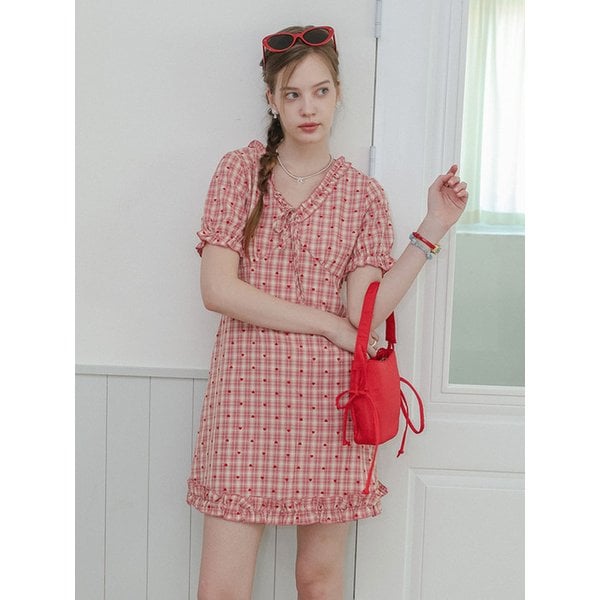 DD_Heart check frill mini dress_RED