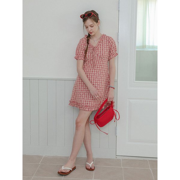 DD_Heart check frill mini dress_RED