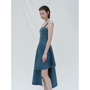 ASYMMETRIC CORSET DENIM DRESS (BLUE)