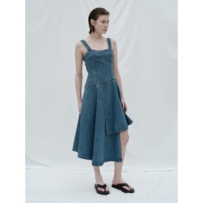 ASYMMETRIC CORSET DENIM DRESS (BLUE)