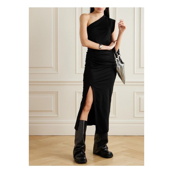 원숄더 코튼 저지 미디 드레스 블랙 1647597333492385