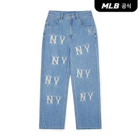 [코리아공식]여성 베이직 멀티 메가로고 자수 와이드 데님팬츠 NY (L.Blue)