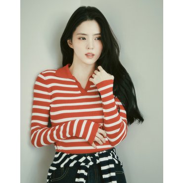 지오다노 NEW 한소희 여자 립 골지 오픈카라넥 슬림핏 니트 스웨터 12GG 355515