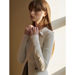 Slim two way zip up wool knit cardigan - ivory