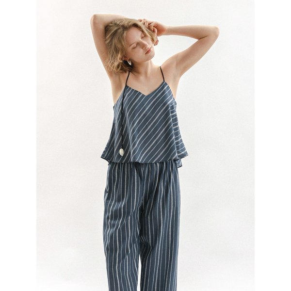 MJ_Minimal stripe two-piece pajama set_NAVY