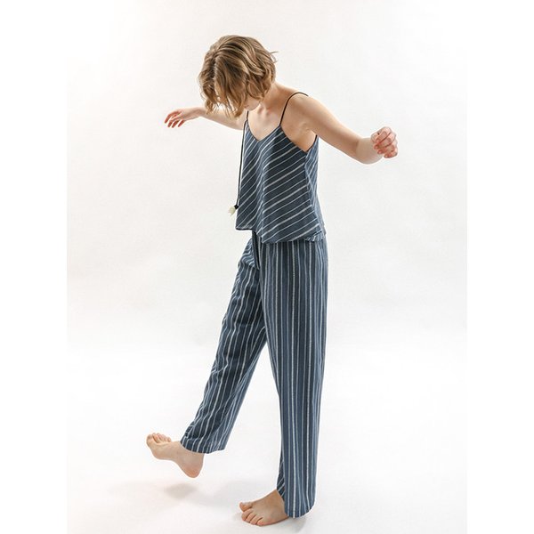 MJ_Minimal stripe two-piece pajama set_NAVY