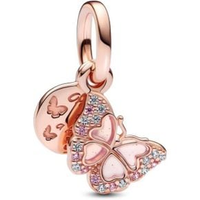 판도라 참 핑크 Butterfly Saying Double Charm Pendant Made of Rose Gold Plated Alloy Cubic