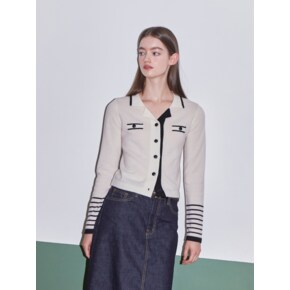 [LINE] Cashmere Button Collar Cardigan (Ivory)