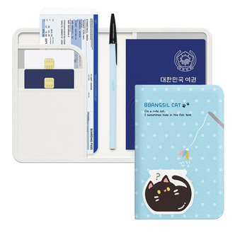  안티스키밍 여권 케이스 해킹방지 전자 RFID 차단 지갑 신여권 가죽 커버 빵실캣 고양이 디자인