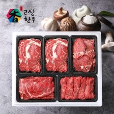 [냉장] 고산한우 1등급이상 암소구이세트 한우예찬4호(1.7kg)/등심400gx2팩+안심300g+채끝300g+치마300g