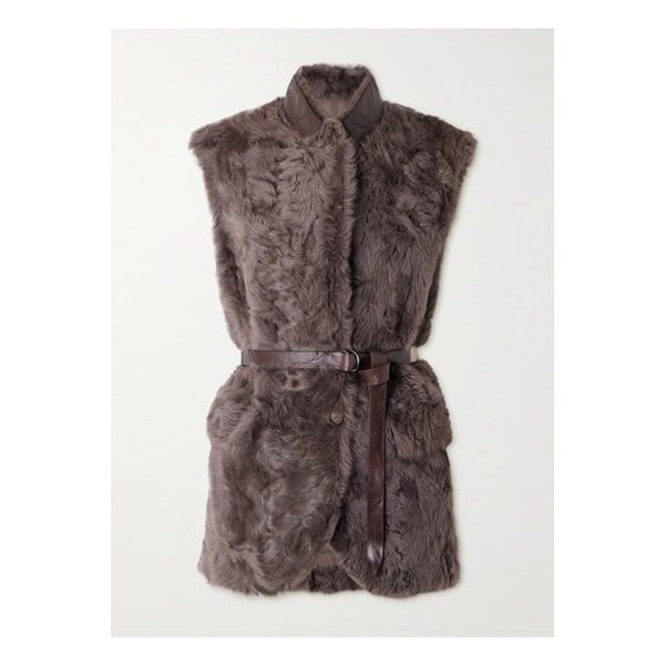 브루넬로쿠치넬리 가죽 트리밍 벨트 플러시 패브릭 질레 다크 브라운 46376663162898481