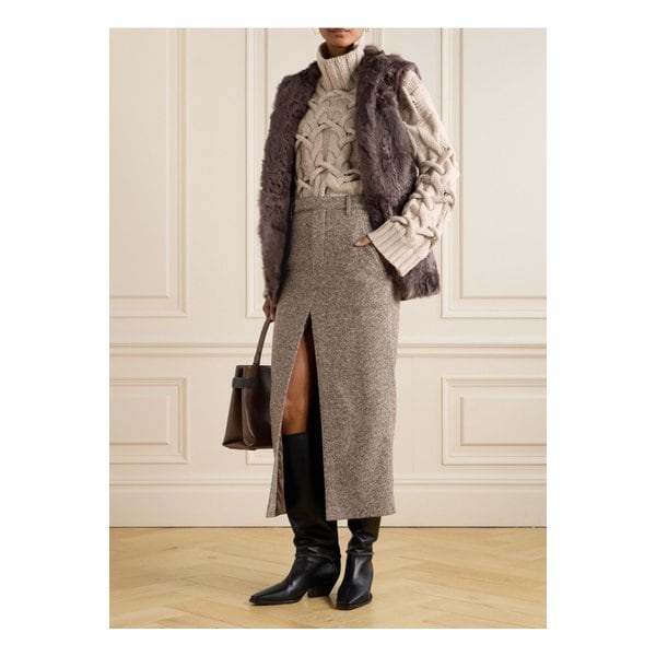 브루넬로쿠치넬리 가죽 트리밍 벨트 플러시 패브릭 질레 다크 브라운 46376663162898481