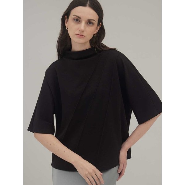 하프넥 핀턱 반팔 스판 블라우스_SVTS240301