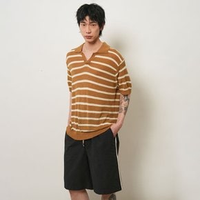 UNISEX 원버튼 카라 스트라이프 하프 니트 [BEIGE] / GF2UKP021-MAN