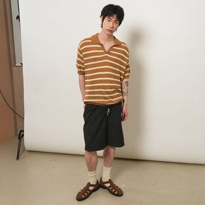 UNISEX 원버튼 카라 스트라이프 하프 니트 [BEIGE] / GF2UKP021-MAN