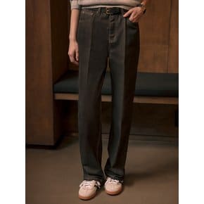 Lucid stitch point straight denim pants_Brown