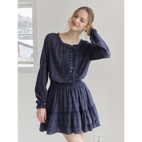 MINI RUFFLE PINTUCK RIBBON BLOUSE_NAVY