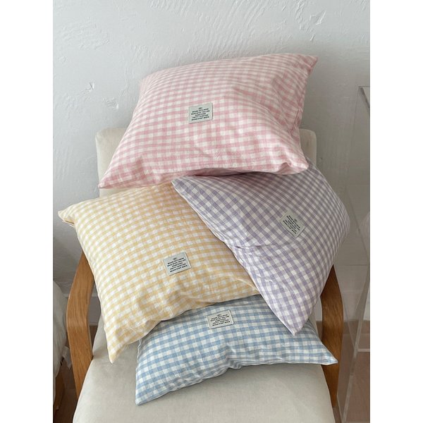 시그니처 라벨 린넨 코튼 체크 쿠션 커버 (3size / 6color)