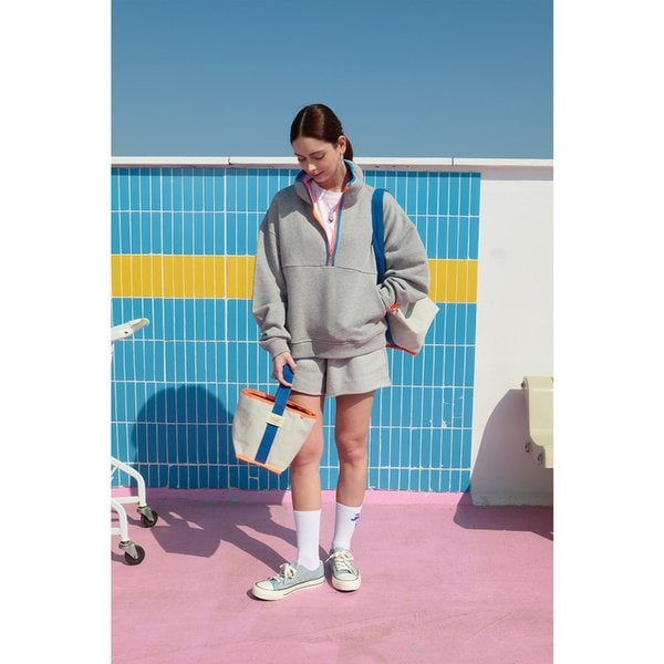 블루 리버서블 스몰 캔버스 레오파드 토트백