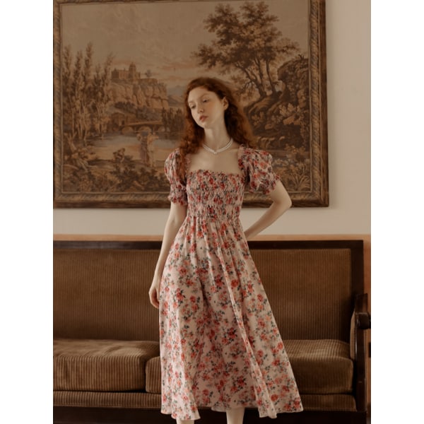 Open shoulder gather dress (pink)