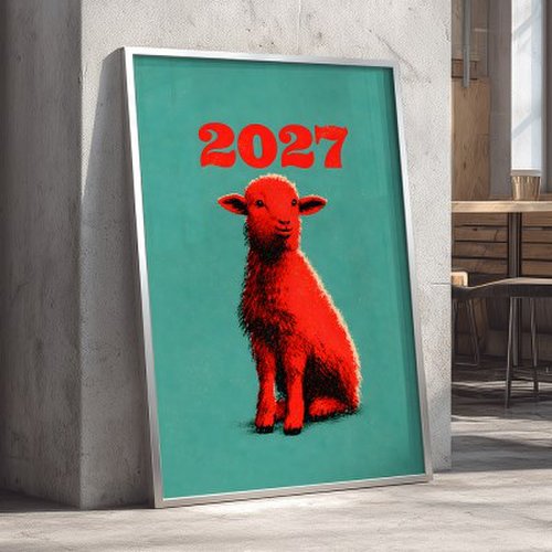 2027 red sheep - 정미년 새해 붉은양 빈티지 포스터 액자