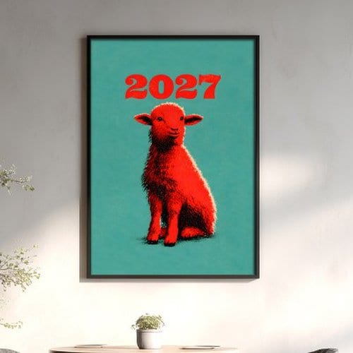 2027 red sheep - 정미년 새해 붉은양 빈티지 포스터 액자 2