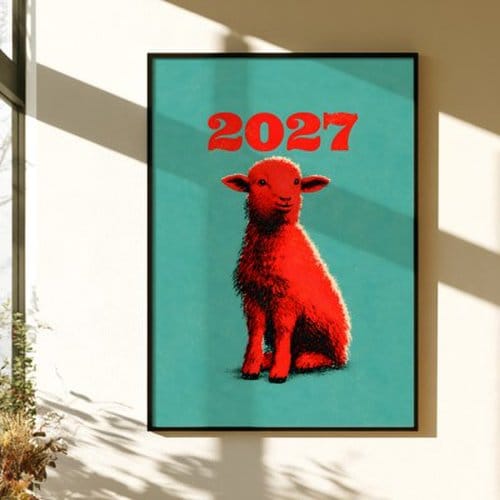 2027 red sheep - 정미년 새해 붉은양 빈티지 포스터 액자 3