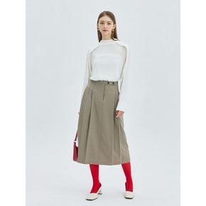 Dual Pleats Midi Skirt - Sand Beige