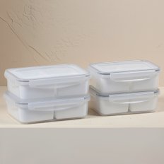 나눔반찬통 밀폐용기 1100ml 2칸 2개, 1500ml 2칸 2개, 4종 세트 (화이트)