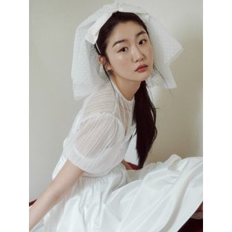 가니송 Bridal Ribbon Hairband Dotted Veil_ivory