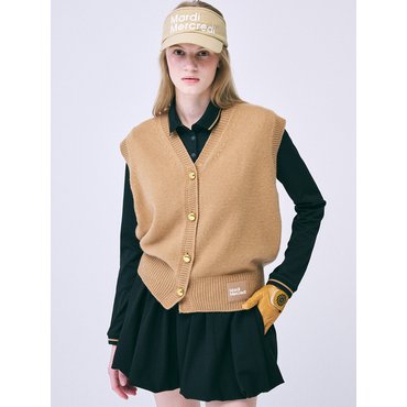 Mardi Mercredi Actif GOLD BUTTON KNIT VEST_CAMEL