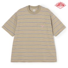 반팔 남성 스트라이프 숏 슬리브 포켓 티셔츠 베이지 퍼플 DANTON