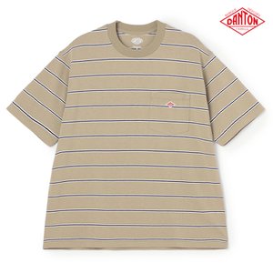 단톤 반팔 남성 스트라이프 숏 슬리브 포켓 티셔츠 베이지 퍼플 DANTON